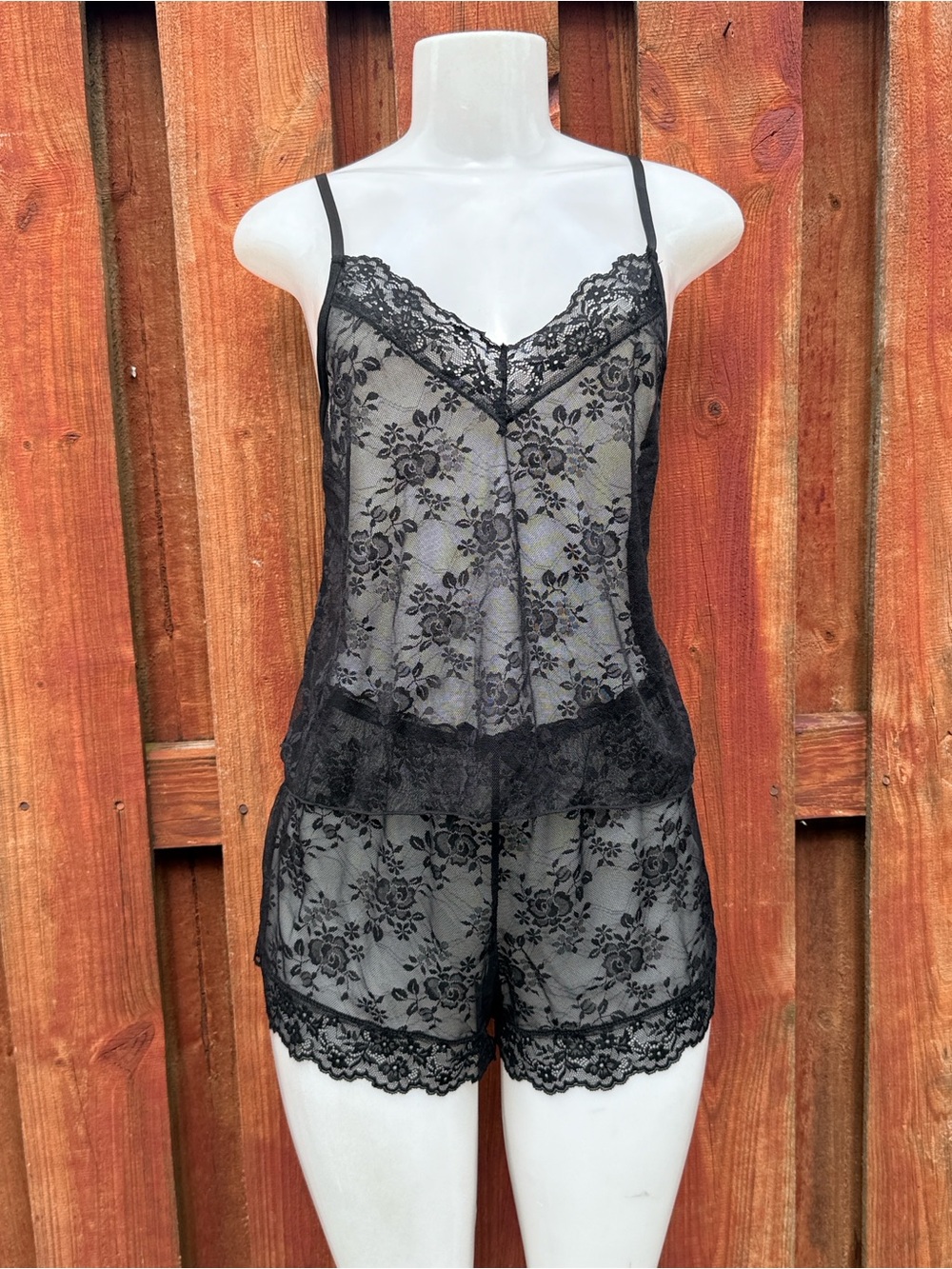 Avidlove Black Sheer Floral Lace Camisole Cami and Shorts Pajama Set Medium